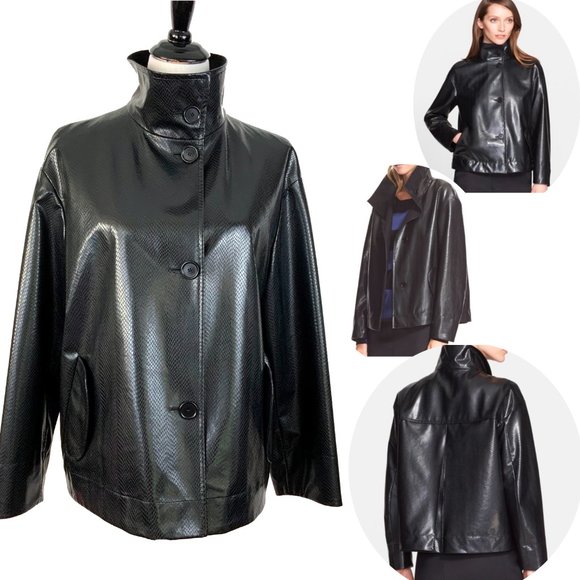 NWT Akris Punto Black Faux Snakeskin High Collar Jacket Sz 10 - Picture 10 of 16